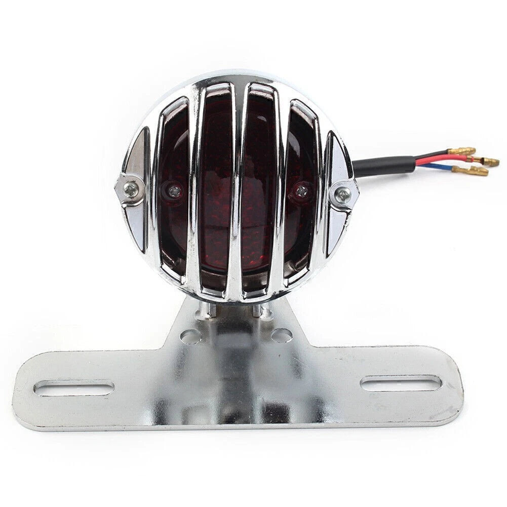 Chrome Grill Side Mount Tail Light License Plate Bracket for Cafe Racer Bobber