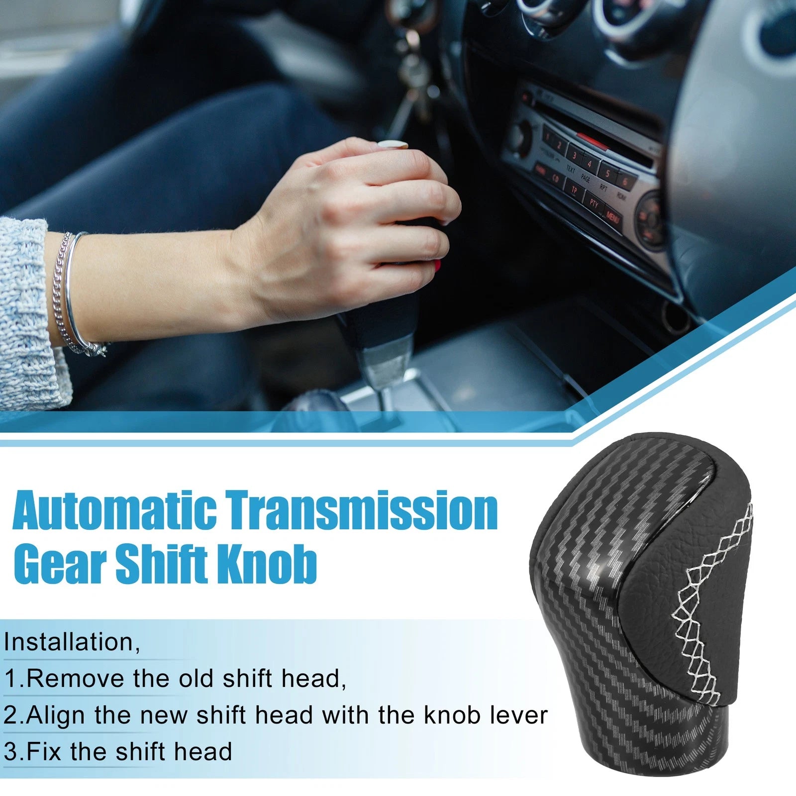 Automatic Gear Shift Knob for Lexus Carbon Fiber Cover with White Thread (—)