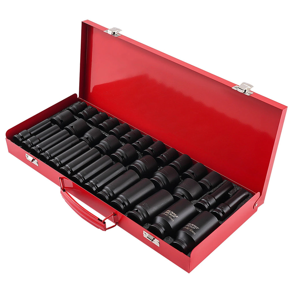 35pcs Lug Nut 1/2" Deep Impact Socket Set 8-32mm Metric 6 Point