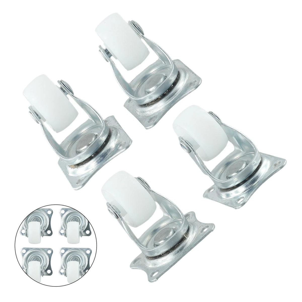 Set of 4 Swivel Casters for Strollers and Warehouses - White/Silver