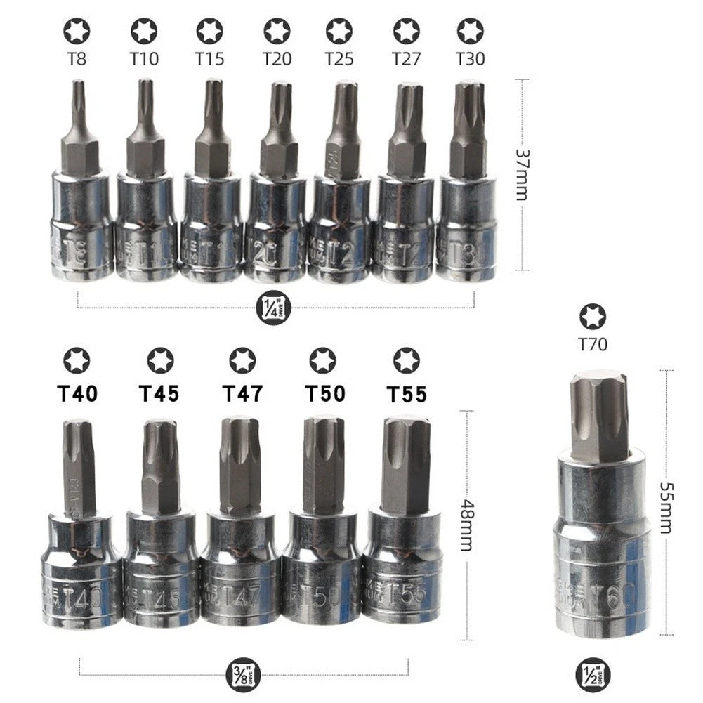 13 Pc Torx Bit Set for 1/4 3/8 1/2 Inch Tools