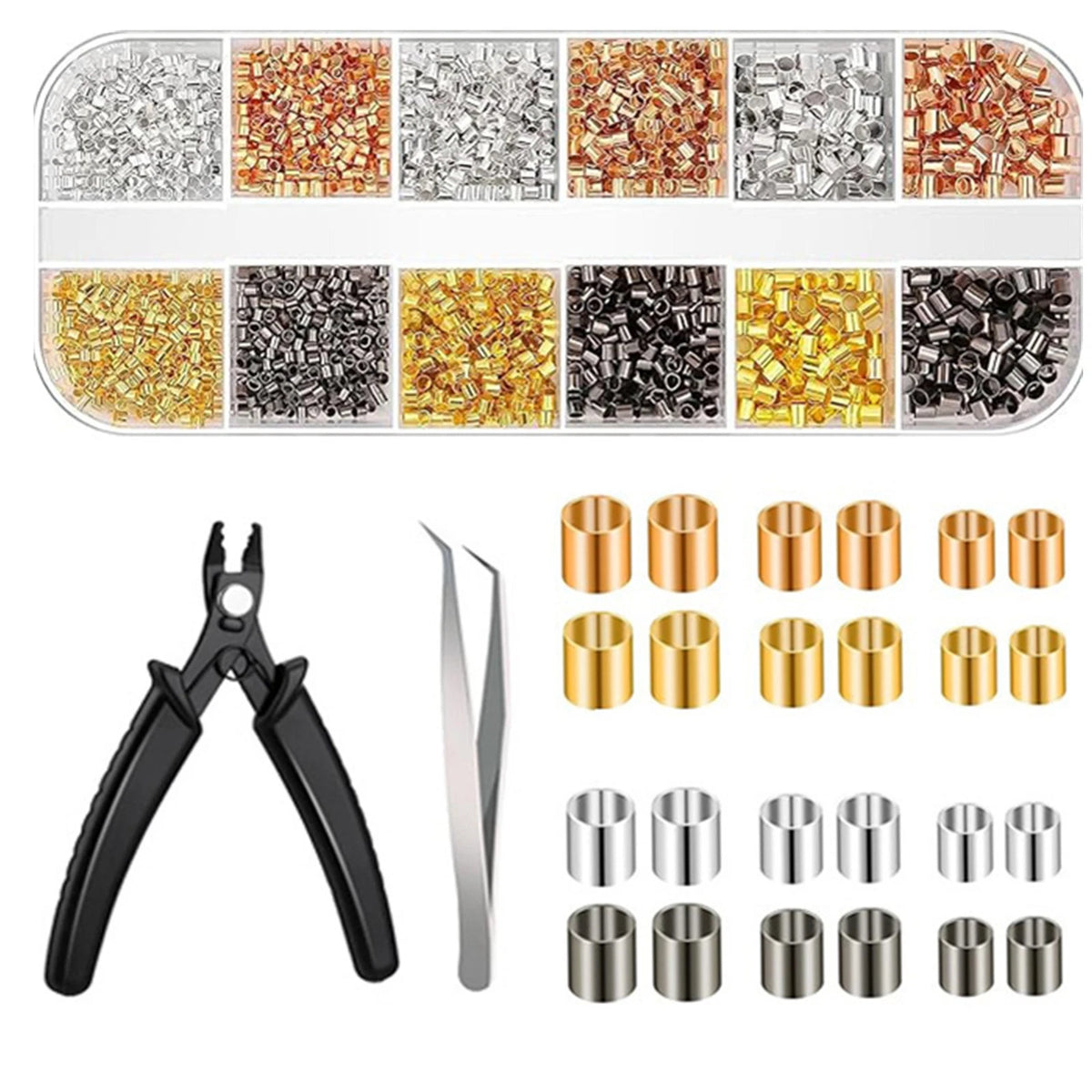 Crimping Beads Set with Plier Tweezers for Jewelry Making (2200PCS)