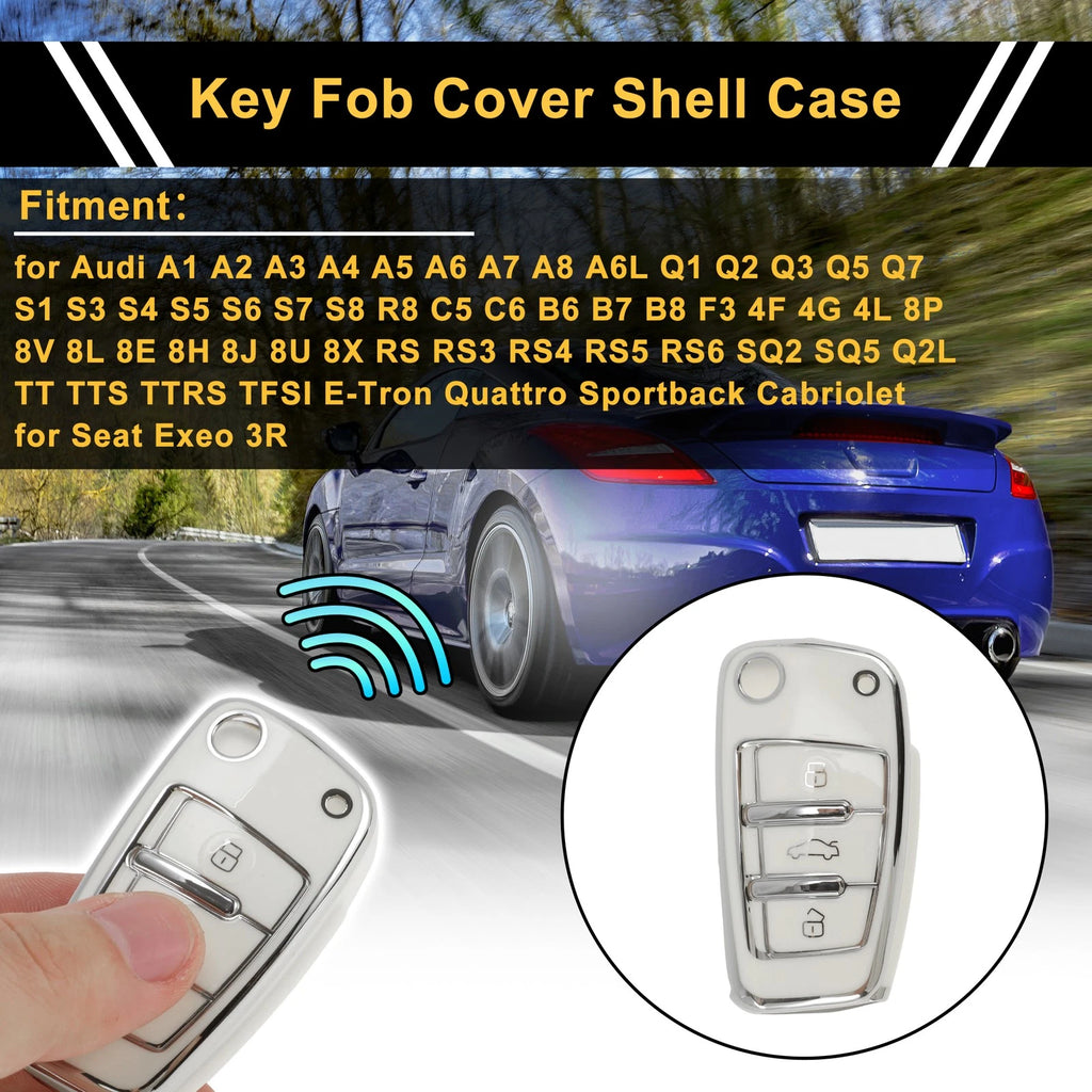 Car Key Case TPU Silicone Protection for Audi A1 (2010–2020) White Silver