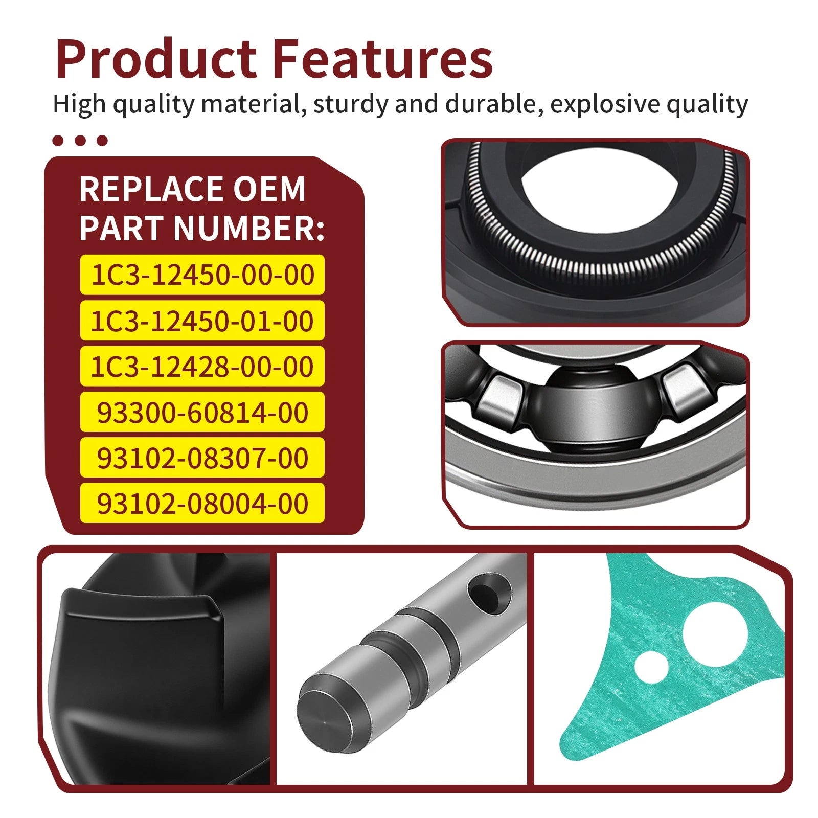 Impeller Shaft + Water Pump Cover Gasket Bearing Seal for Yamaha YZ125 (2005–2024)