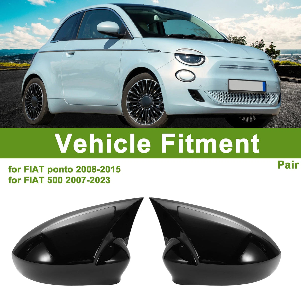 1 Pair Side Mirror Cover Caps for Fiat Punto (2005–2018) Gloss Black