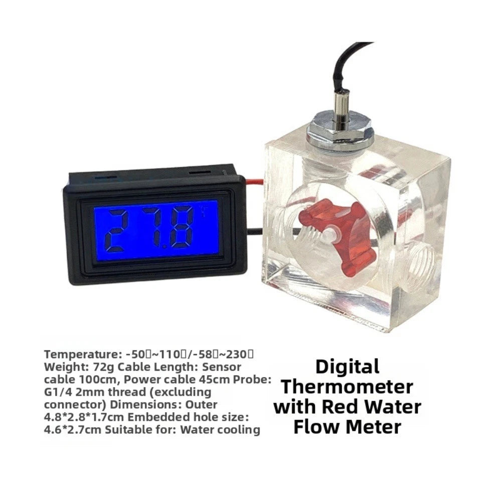 Watercooled Computer System LED Thermometer & Three Way Flow Meter