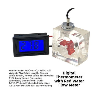 Watercooled Computer System LED Thermometer & Three Way Flow Meter
