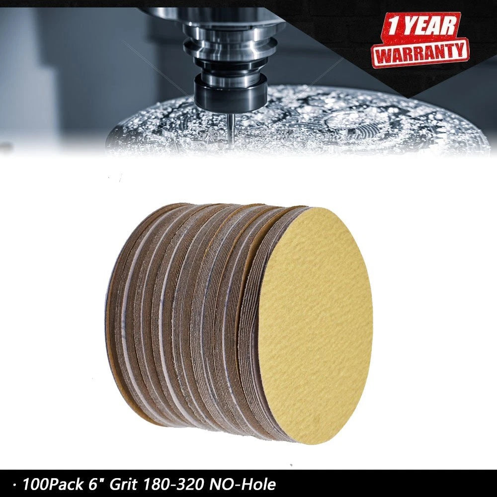 100-Pack 6" Hook Loop Sanding Discs Grit 80-320 for Automotive Use
