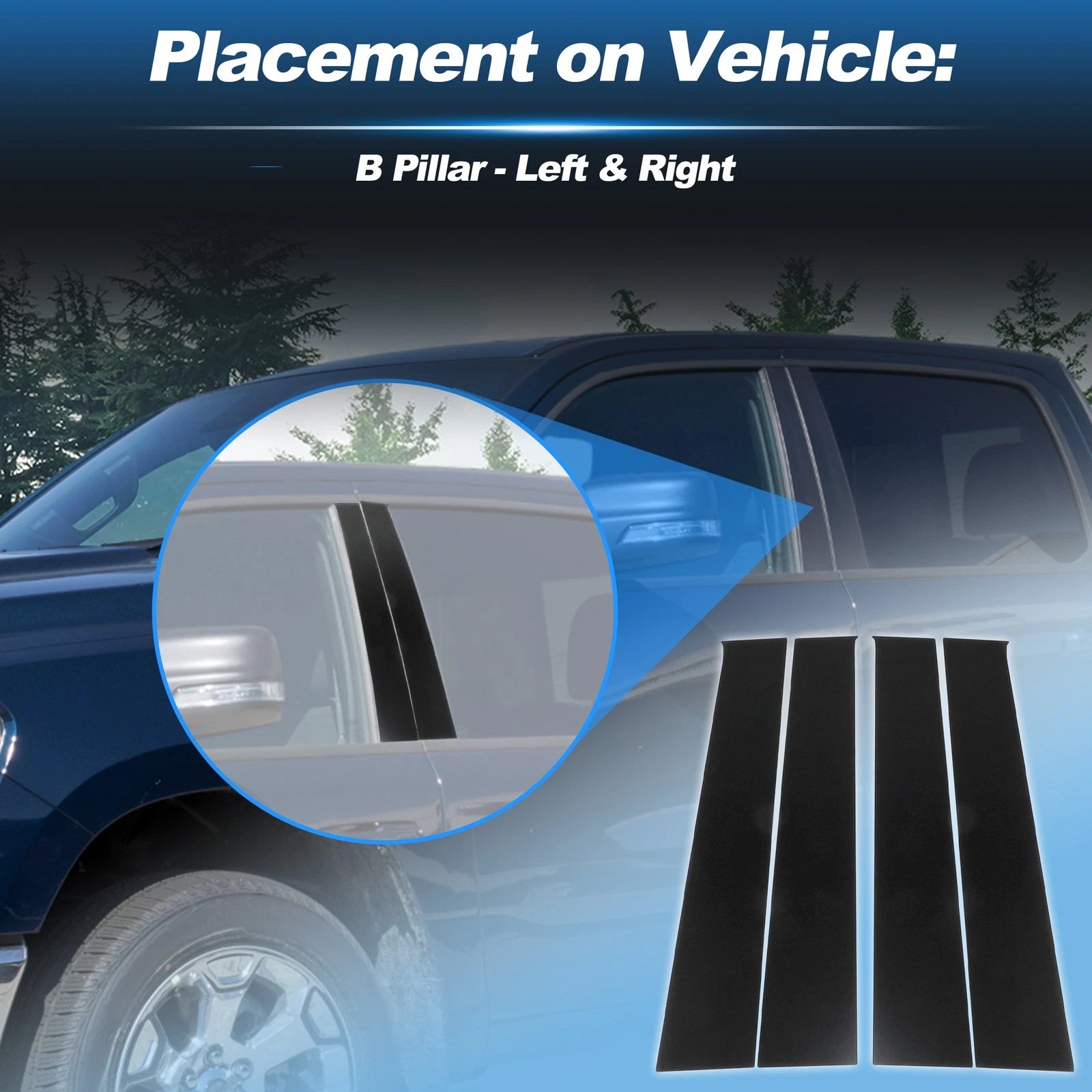 4Pcs B Pillar Post Trim Panel Cover Replacement for Dodge Ram 1500 09–18