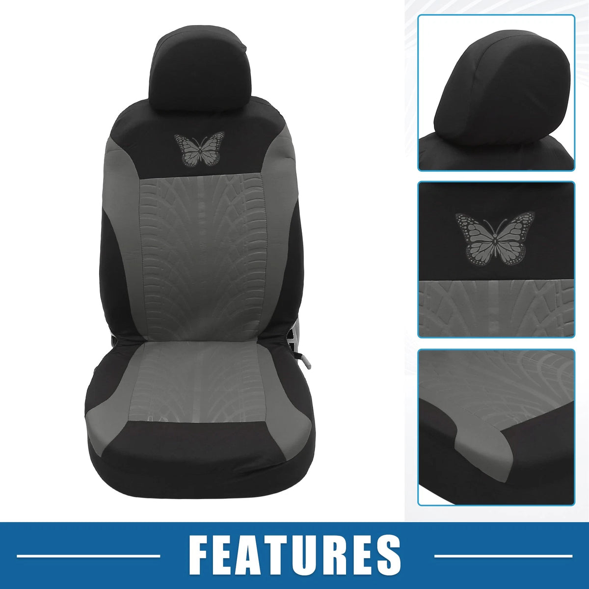 9 Piece Car Seat Covers Kit for Universal SUV - Butterfly Pattern Gray