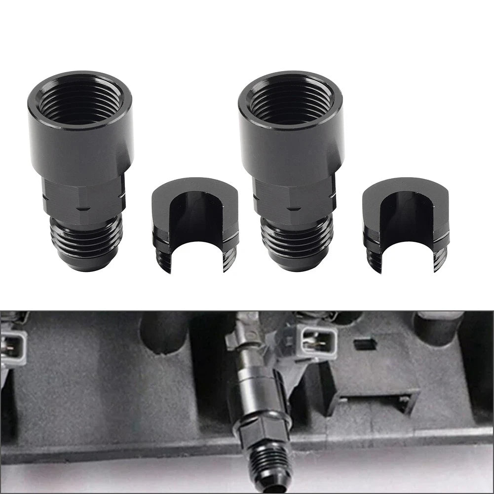 2pcs Black 6AN Male to 5/16'' Quick Disconnect EFI Fuel Rail Adapter Fitting