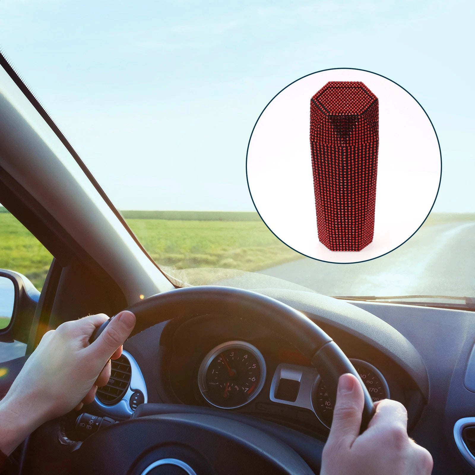 Car Trash Can for Front Seats (1 Pc) - ABS Rhinestone Red