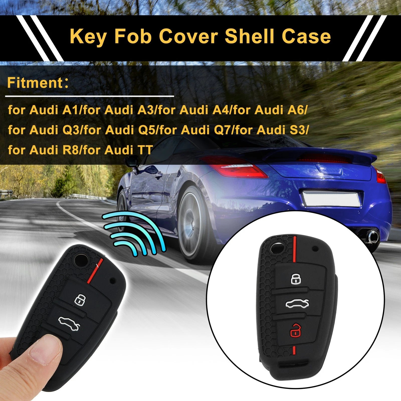 Silicone Key Case Black Red for Audi A1 A3 A4 3 Buttons (2013–2020)