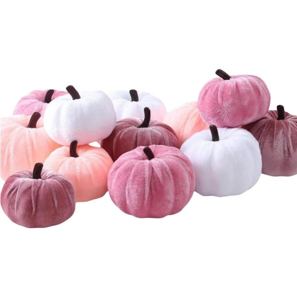 12 Pcs Velvet Artificial Pumpkins for Fall Party Decoration