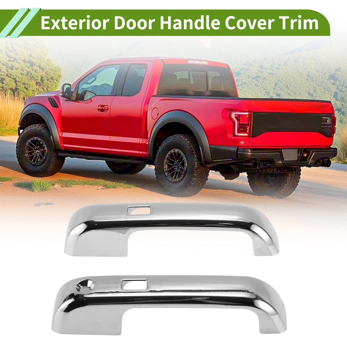 Exterior Door Handle Cover Trim for Ford F150 2DR (2015–2023) - Silver Tone