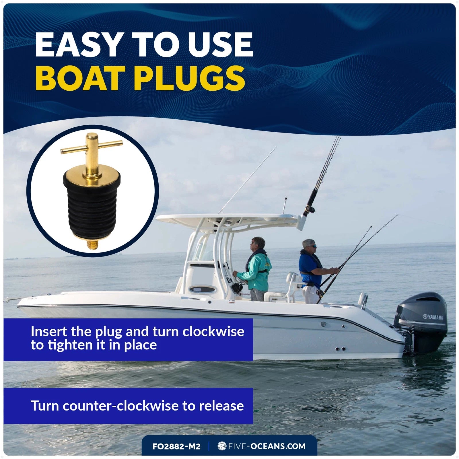 2X T-Handle Drain Plugs 1-Inch for Five Oceans FO2882-M2