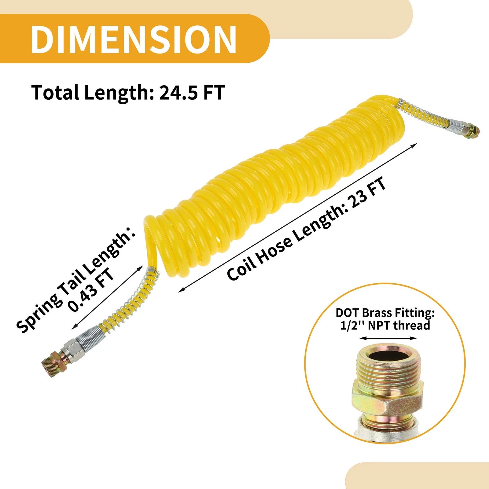 Air Brake Hose for Coiled Short Tail Line (24.5FT)