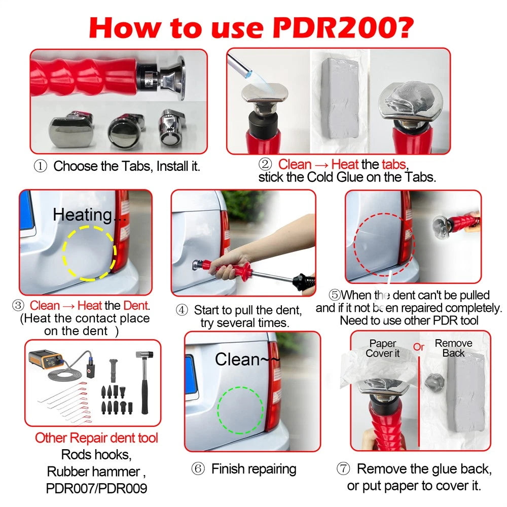 WOYO PDR200 Slide Hammer Dent Puller Cold Glue Car Paintless Dent Repair Tools