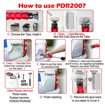 WOYO PDR200 Slide Hammer Dent Puller Cold Glue Car Paintless Dent Repair Tools
