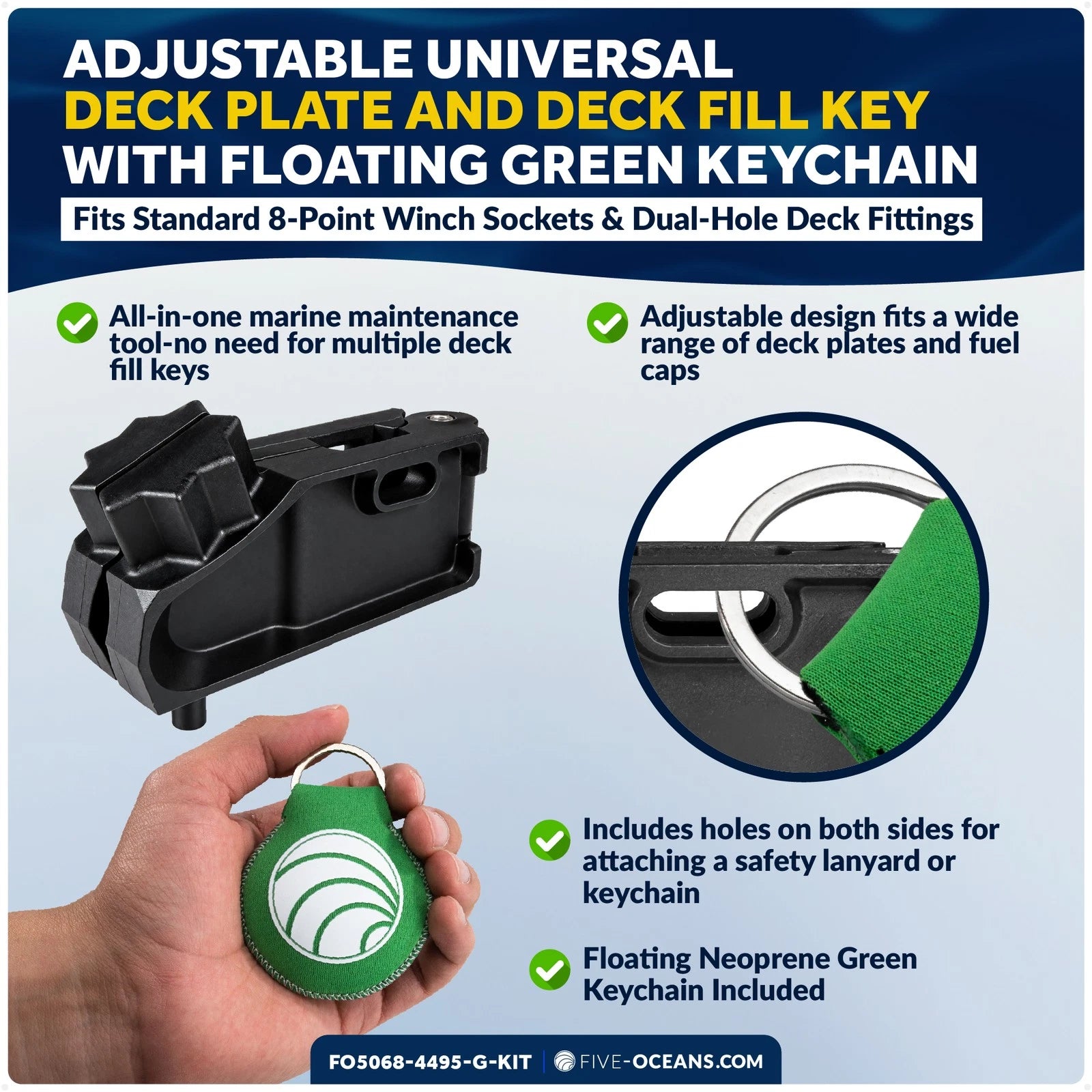Adjustable Universal Deck Plate & Fill Key with Floating Green Keychain