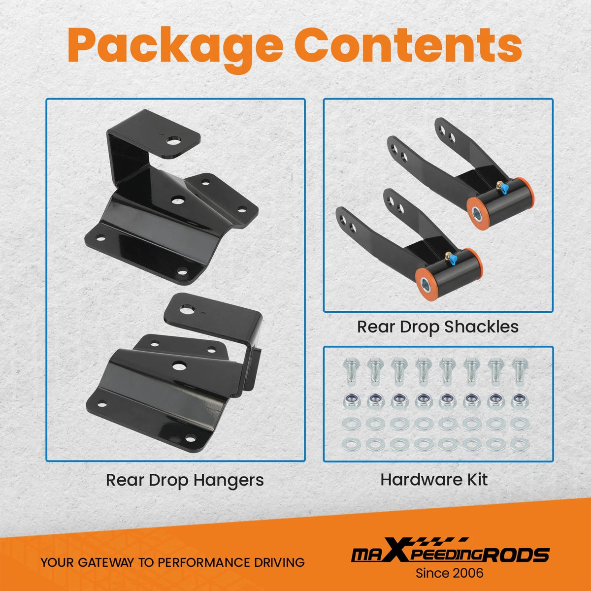 4" Drop Kit Rear Shackles & Hangers for Chevy Silverado GMC Sierra 1500 (1999–2006)