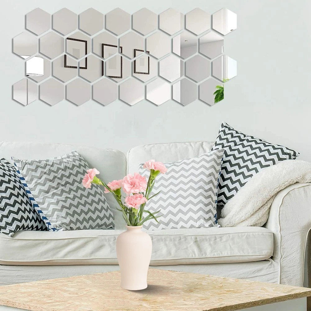 Hexagonal Mirror Peel-and-Stick Shatterproof Acrylic for