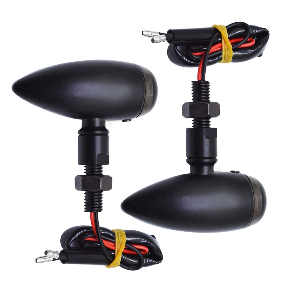 2X Black Turn Signals for Motorcycle (Mini Bullet Blinker Amber)