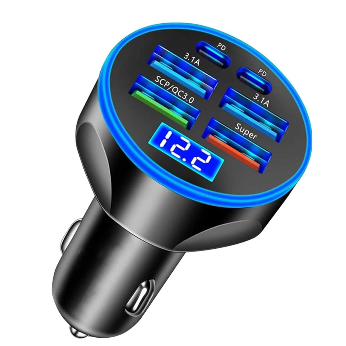 6-Port Car Charger for 12-24V Vehicles (Fast Charging, Temperature Control)