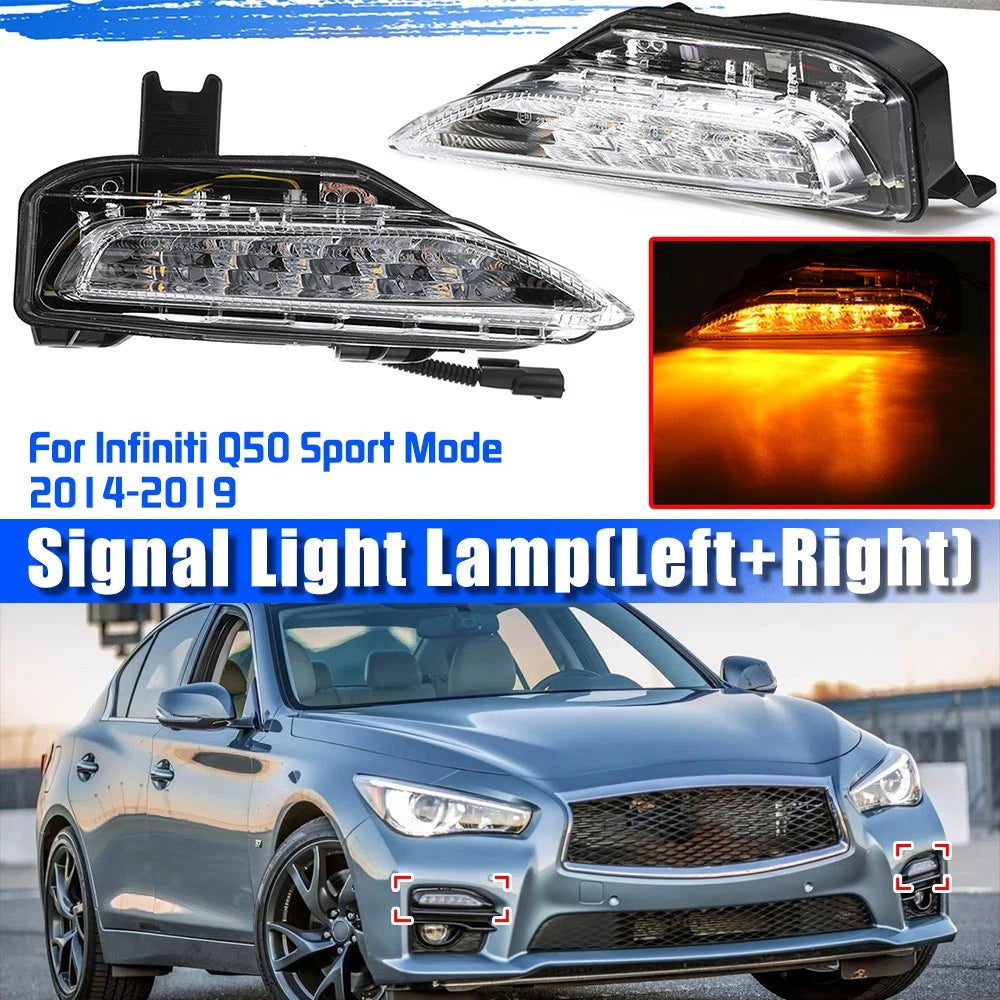 2X DRL Front LED Amber Fog Light Turn Signal Lamp for Infiniti Q50 (2014–2019)