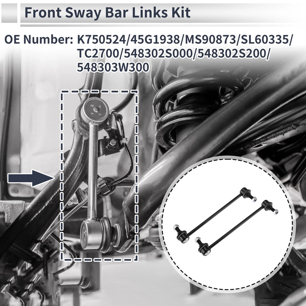 2X Front Stabilizer Link Bushingless for Hyundai Tucson (2010–2013) K750524 Black