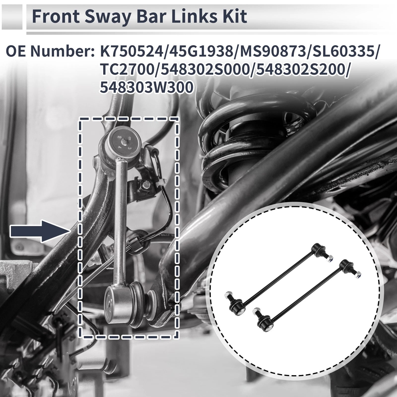 2X Front Stabilizer Link Bushingless for Hyundai Tucson (2010–2013) K750524 Black