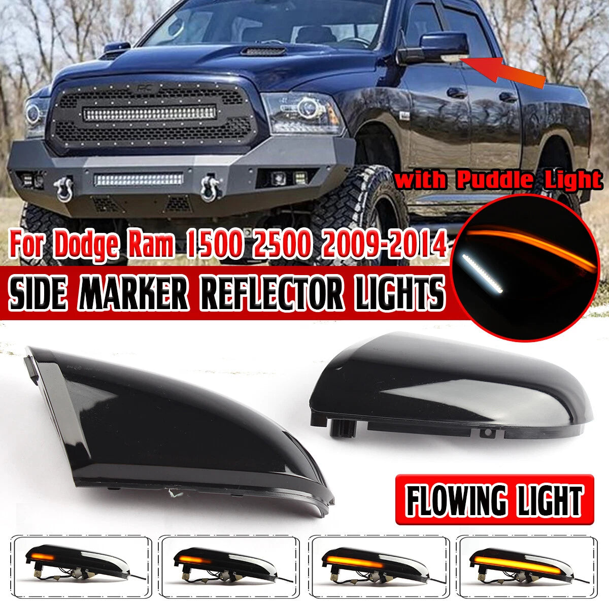 Side Mirror Turn Signal Puddle Light for Dodge Ram 1500 2009–2014, 2500 2010–2014