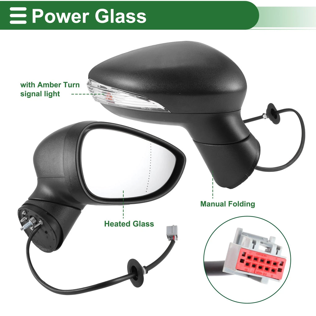 Right Side Door Mirror Replacement for Ford Fiesta MK7 Manual Folding Black (2009–2017)