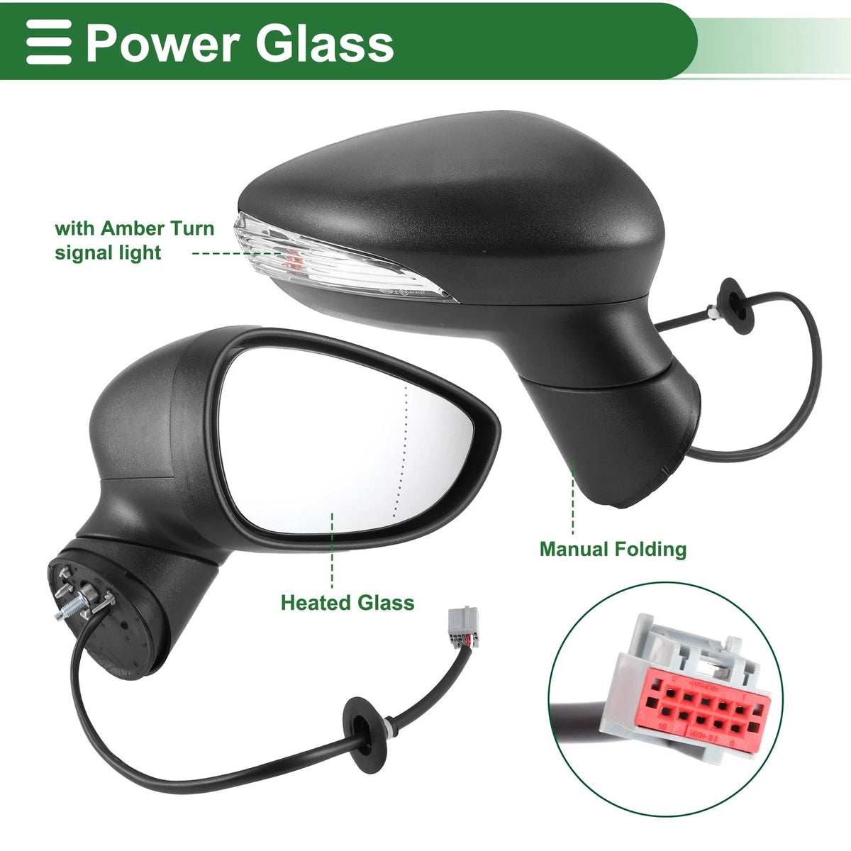 Right Side Door Mirror Replacement for Ford Fiesta MK7 Manual Folding Black (2009–2017)