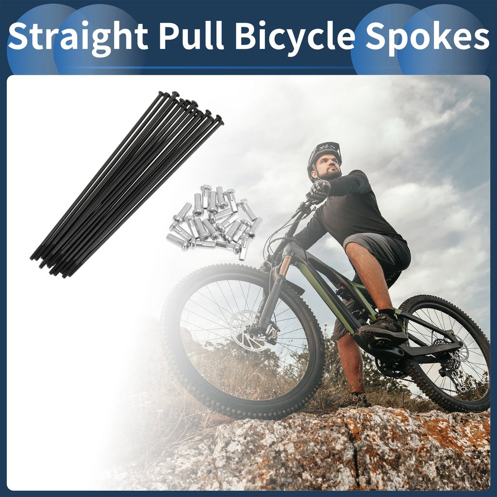 Straight Pull Bicycle Spokes 112mm Replacement Set for 14G Carbon Steel Black
