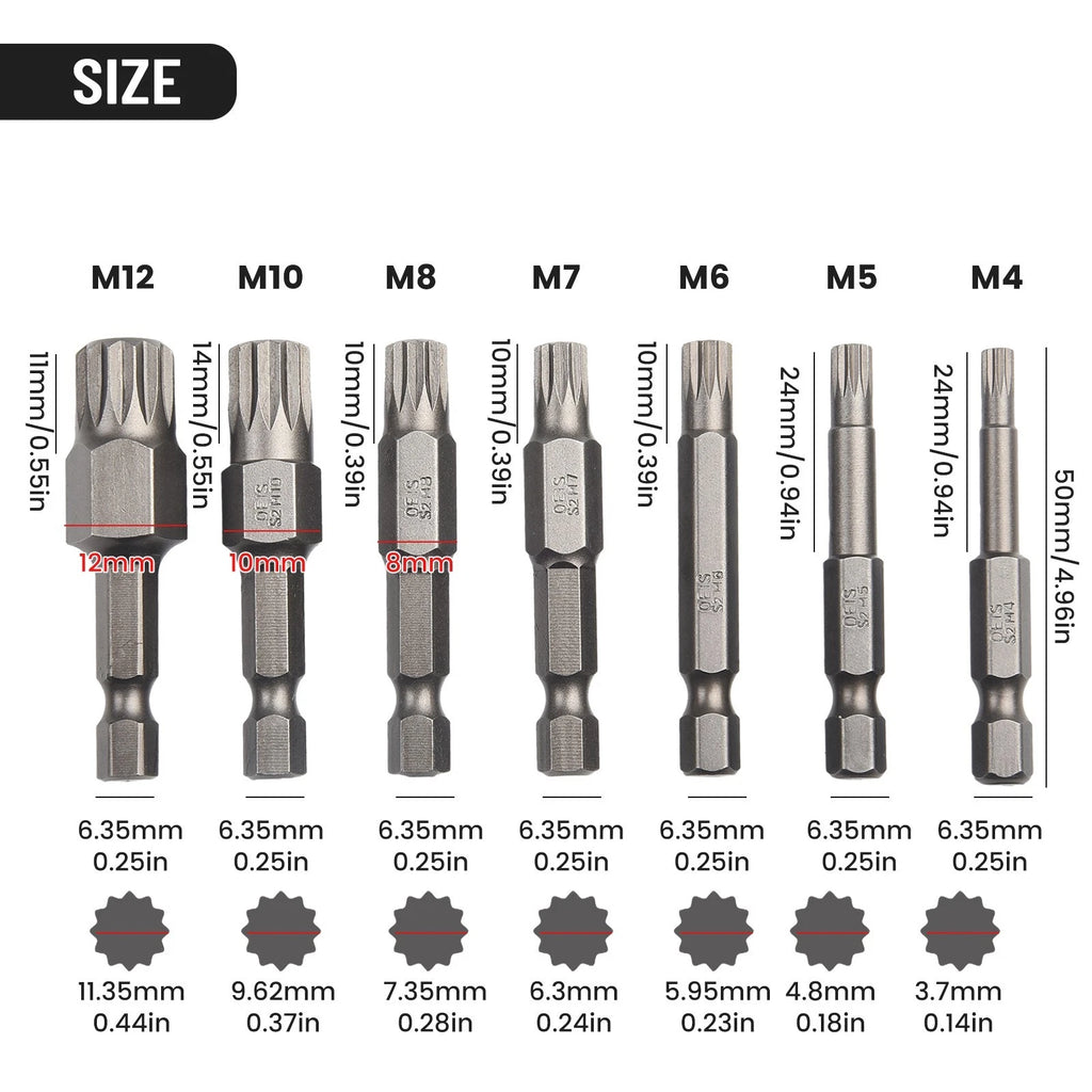 Set of 7 Nutdrivers Screwdriver Bits for Electric Screwdrivers