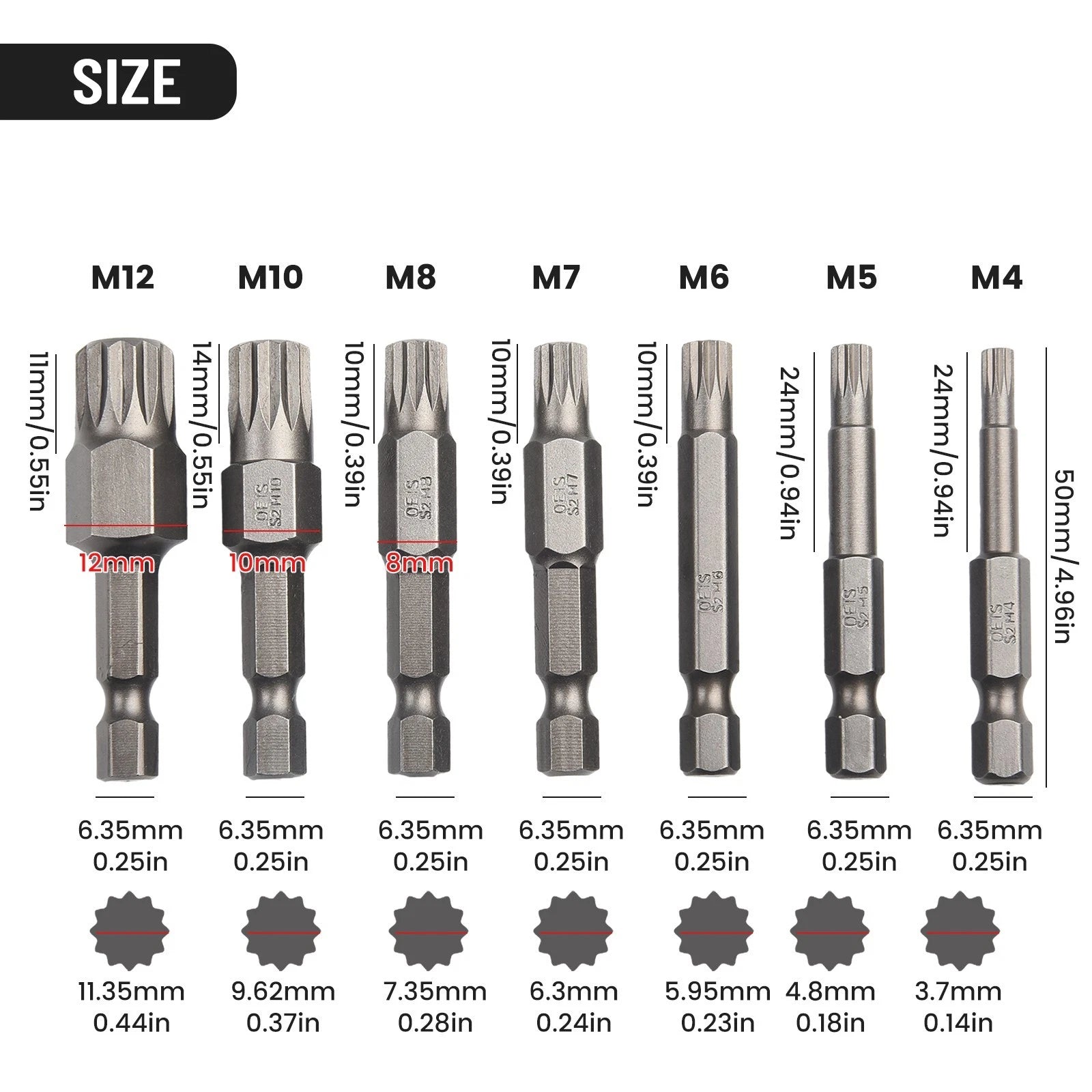 Set of 7 Nutdrivers Screwdriver Bits for Electric Screwdrivers