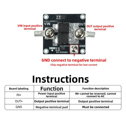 High Current 100A Ideal Diode Module DC 5V to 100V for Energy Storage