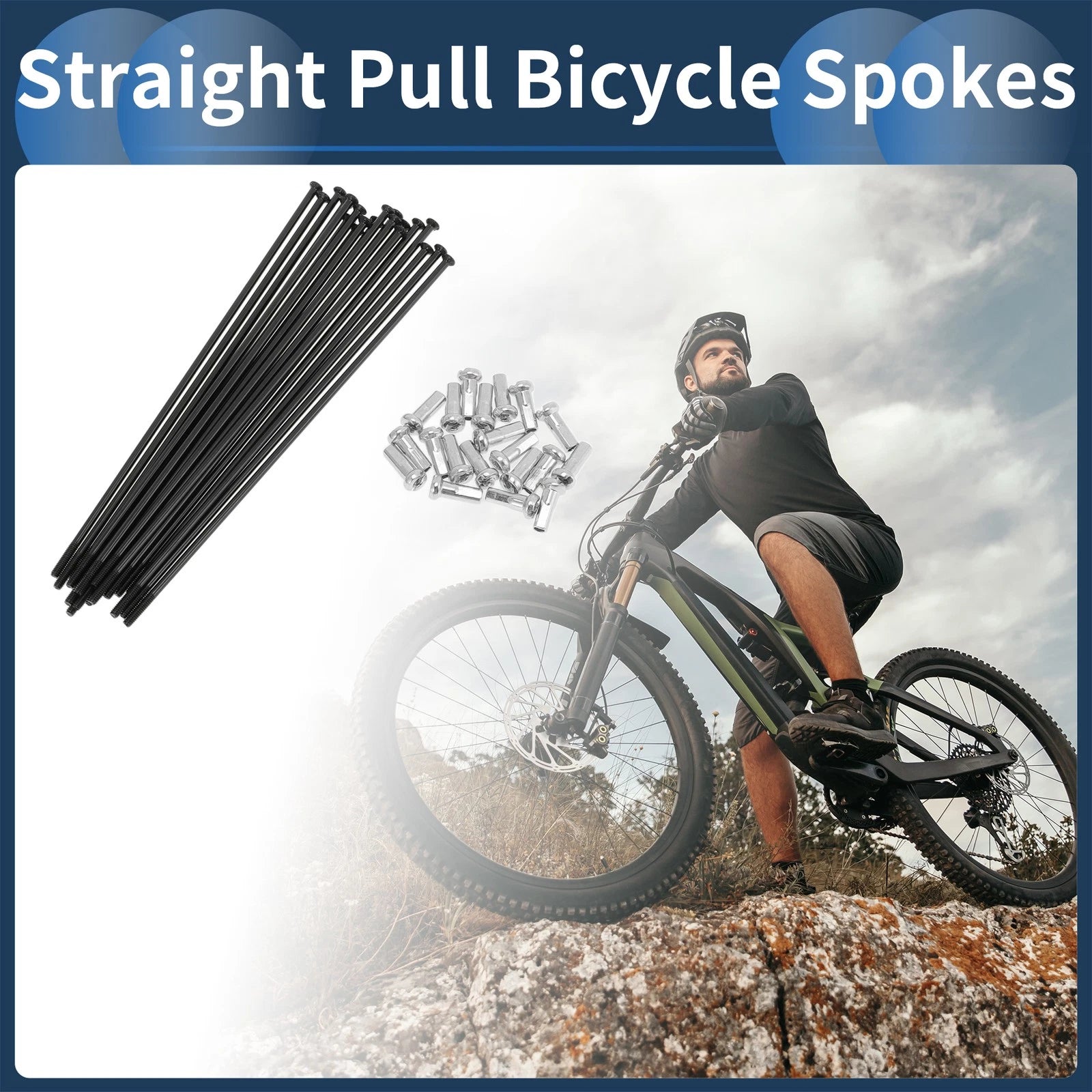 Bicycle Spokes Front Set 119mm Straight Pull Carbon Steel for 20 Set (Black)