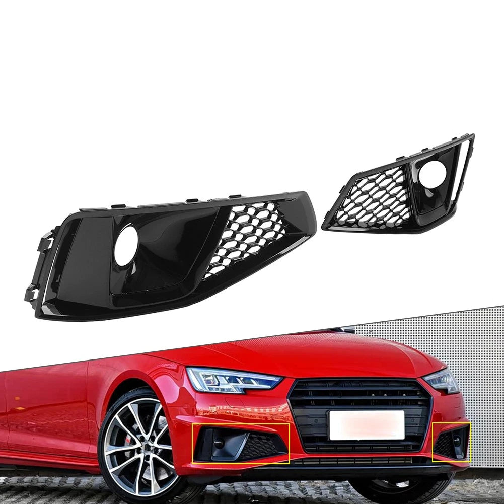 Front Bumper Honeycomb Fog Light Grille For Audi A4 2019-2020