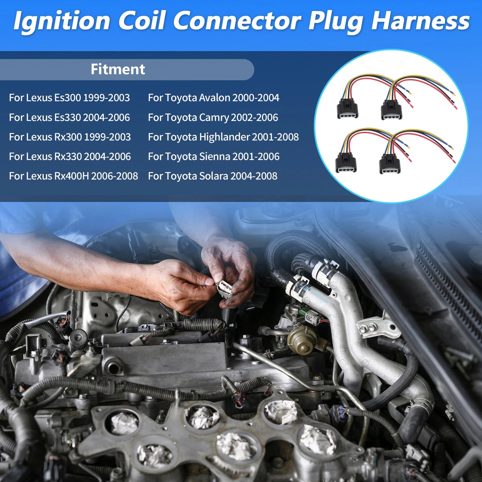 Ignition Coil Connector Plug Harness 4Pcs for Lexus ES300 (1999–2003)