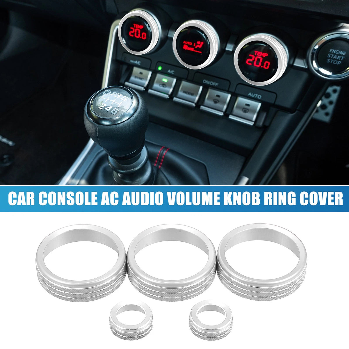AC Audio Volume Knob Cover for Subaru BRZ GR86 2022 Silver Tone Set