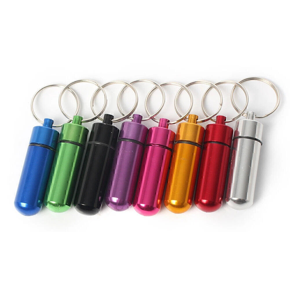 Waterproof Pill Box Case Keyring Aluminum Container for Outdoor Use