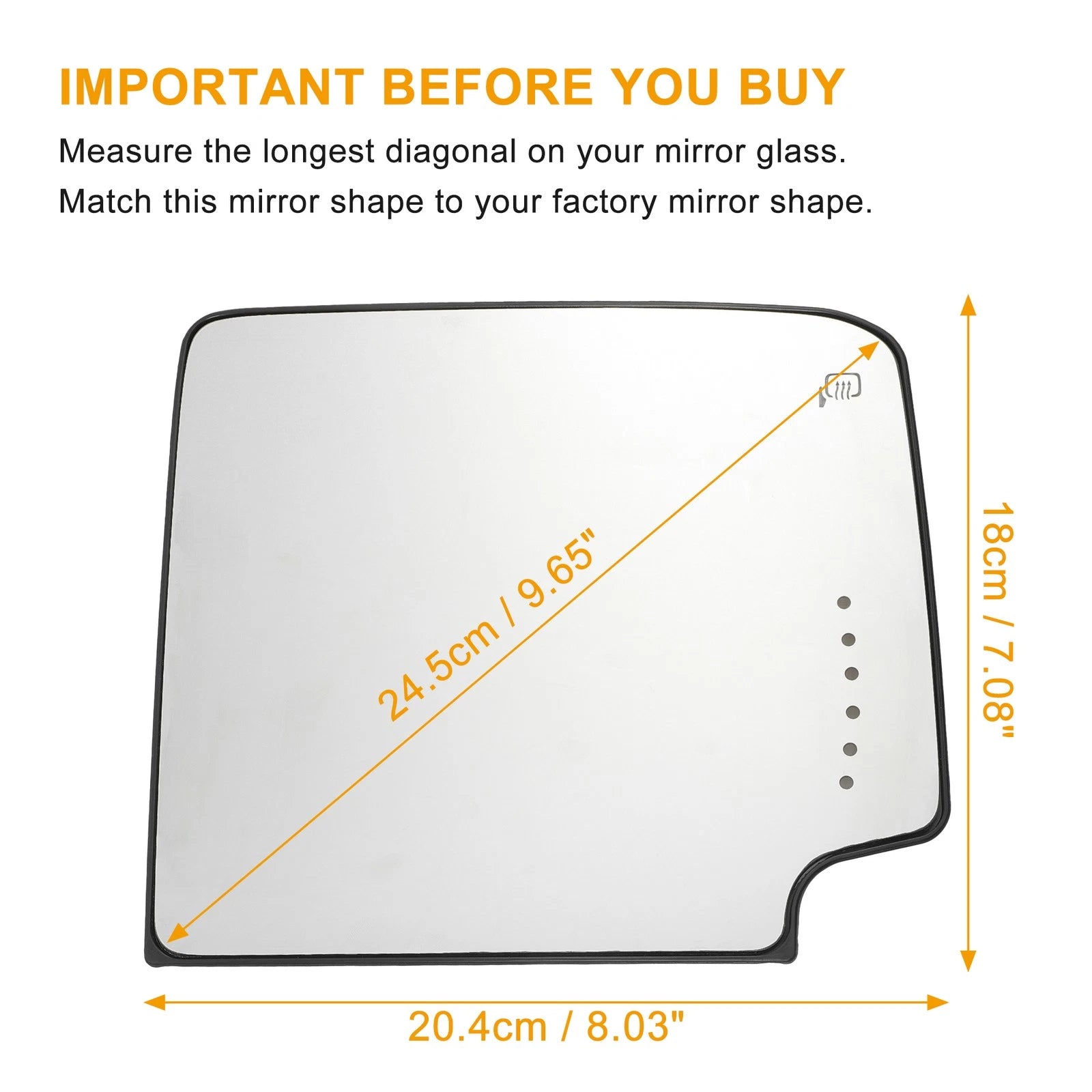 Right Upper Rearview Mirror Glass Heated Replacement for Chevrolet Silverado (2007–2013)