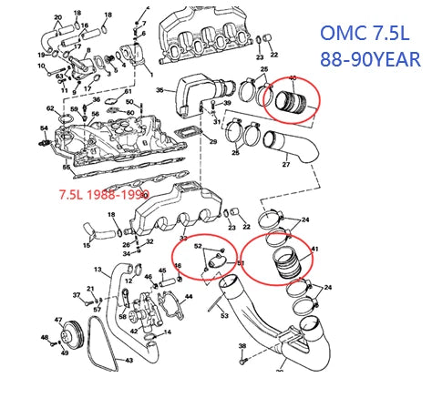 Exhaust Tube for OMC 5.0L 5.7L V8GM (3852742, 18-2781, 9-72801, 913592)