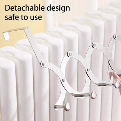 Retractable Hook Design Radiator Rack for Kitchen Towel and Coat Organization
