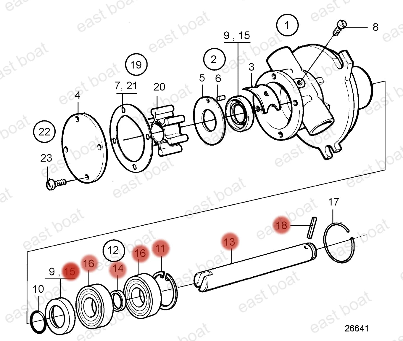 Water Pump Repair Shaft Kit for Volvo Penta 2001-2003 (21951414)