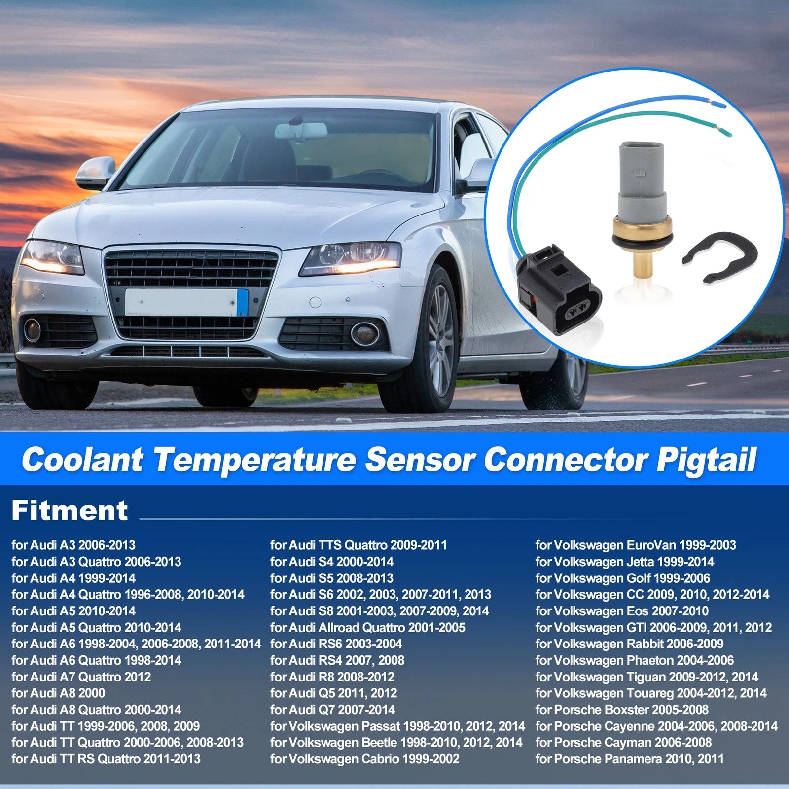 Water Coolant Temperature Sensor w Connector Harness for Audi Q5 (2018–2021)