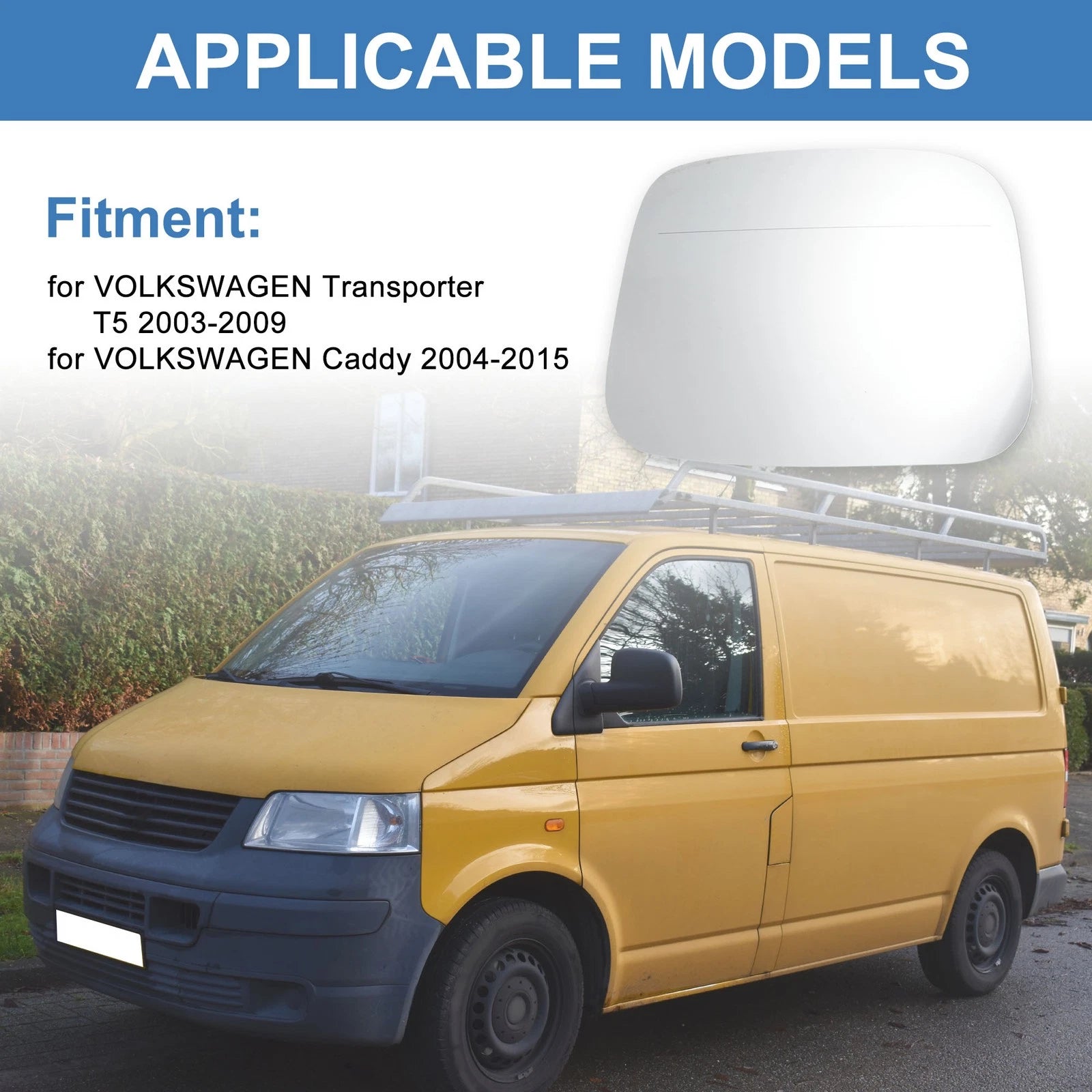 Left Side Wing Door Mirror Glass Replacement for VW Transporter T5 Caddy (2004–2015)
