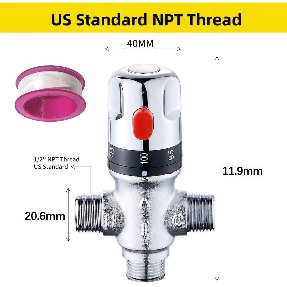 Water Control Thermostatic Mixing Valve Brass Body NPT Thread 12 Size